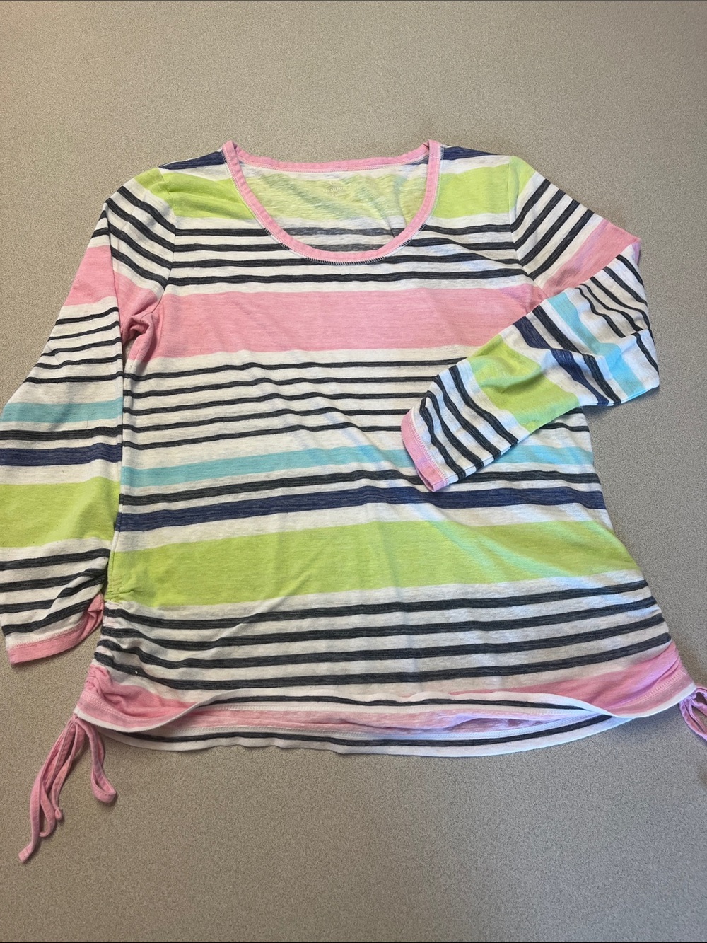 Talbots Striped Short Sleeve Tee - Pink, Lime, Light Blue & Navy